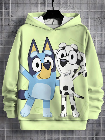 Blueys-Bingoed Kids Blue Dog 3D Print Sweatshirt – Unisex All-Season Pullover Hoodie for Boys &amp; Girls