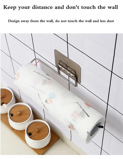 Adhesive Hanging Paper Roll Towel Holder Bathroom Toilet Storage Stand Kitchen Organizer Napkin Rack Stainless Steel Wall Mount