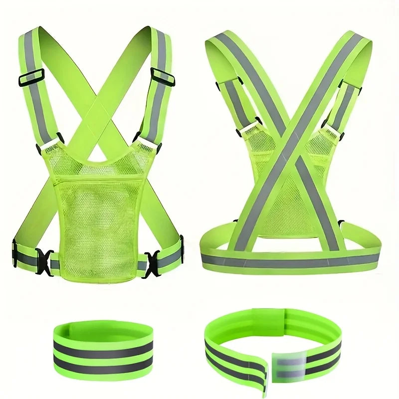 1Pc High Visibility Reflective Adjustable Vest for Running and Night Riding - Stay Safe and Visible in Low Light Conditions