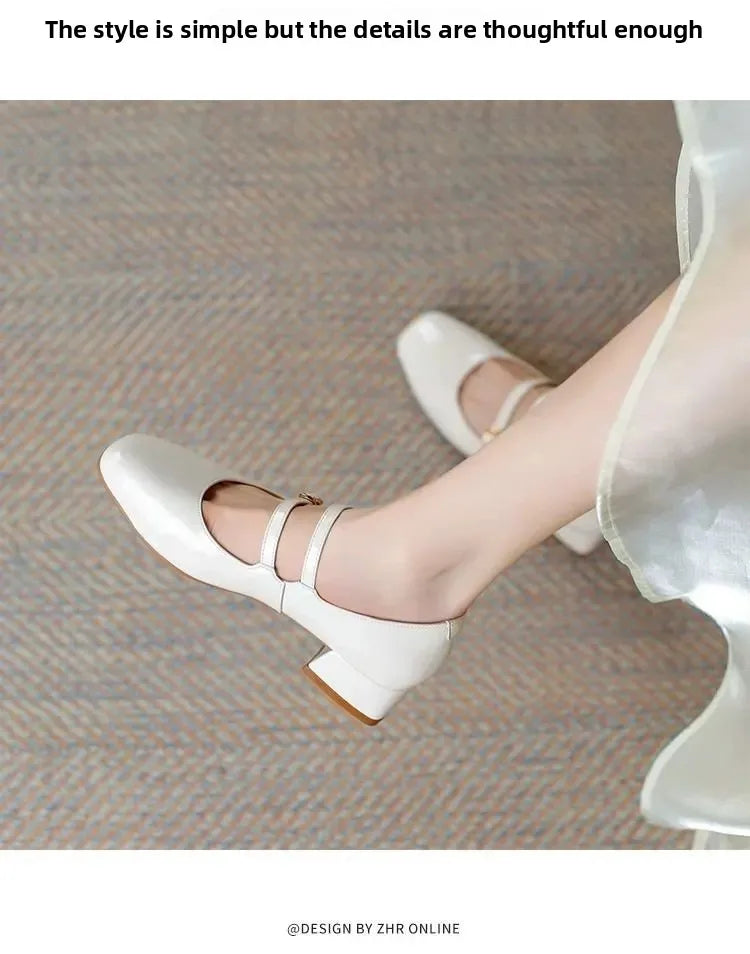 French Patent Leather Mary Jane Shoes – Retro Wine Red Slip-On with Buckle Low Heel