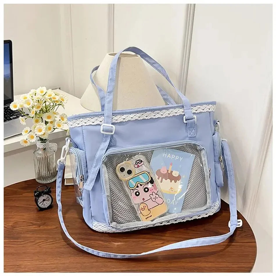 Japan Style Preppy Messenger Bag with Cute Bow Anime Shoulder Crossbody Bag For Sweet JK Girls Tote Bag