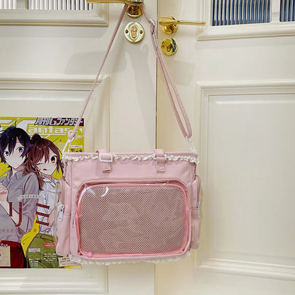 Japan Style Preppy Messenger Bag with Cute Bow Anime Shoulder Crossbody Bag For Sweet JK Girls Tote Bag