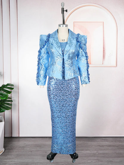 Luxury Sequin Coat Dress Set
