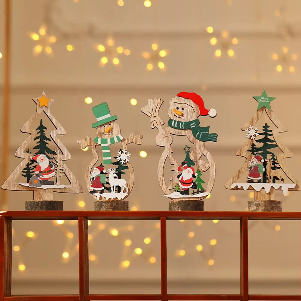 Christmas Decoration DIY Wooden Crafts Creative Ornaments Santa Claus Snowman Reindeer Christmas Desktop Decoration Gifts