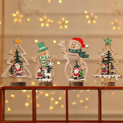 Christmas Decoration DIY Wooden Crafts Creative Ornaments Santa Claus Snowman Reindeer Christmas Desktop Decoration Gifts