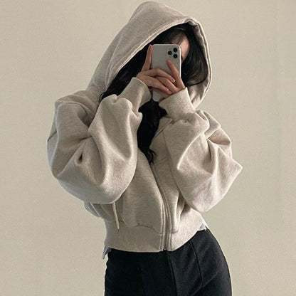 Women’s Zip-Up Hooded Hoodie – Autumn Winter Streetwear Crop Jacket  If you want: