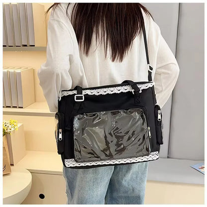 Japan Style Preppy Messenger Bag with Cute Bow Anime Shoulder Crossbody Bag For Sweet JK Girls Tote Bag