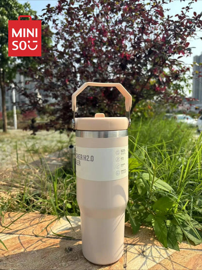MINISO 30 oz Vacuum Thermos Cup with Treatment Double Layer Thermos Cup Stainless Steel Sports Water Bottle Hot and Cold Drinks