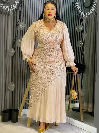 African Dresses for Women Plus Size Sequin Evening Party Long Dress Dashiki Ankara Turkey Outfits Robe African Clothes