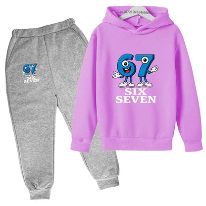 Six Seven Funny Number Cartoon Print Kids Spring Autumn Casual 2Pcs Hoodie+Jogging Pants Tracksuits 2-13Years Boys Girls Clothes