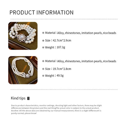 DREJEW Flower Multi-layer Pearl Jewelry Set for Woemn Fashion Bracelet French Fashion Light Luxury Temperament Accessories Sets