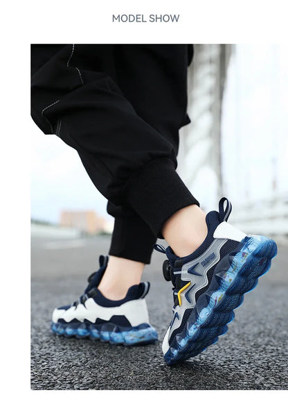 Children Shoes Thick Soled Running Rotary Buckle Kids Sports Casual Tennis For Girls Boys Outdoor Mesh Breathable Unisex Sneaker