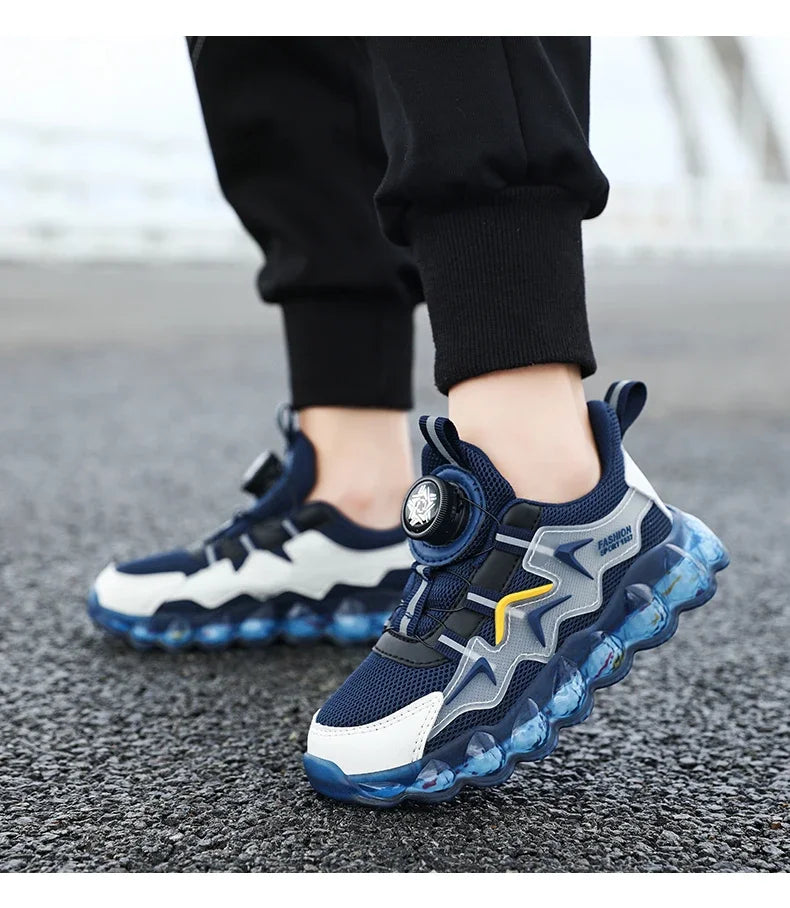 Children Shoes Thick Soled Running Rotary Buckle Kids Sports Casual Tennis For Girls Boys Outdoor Mesh Breathable Unisex Sneaker