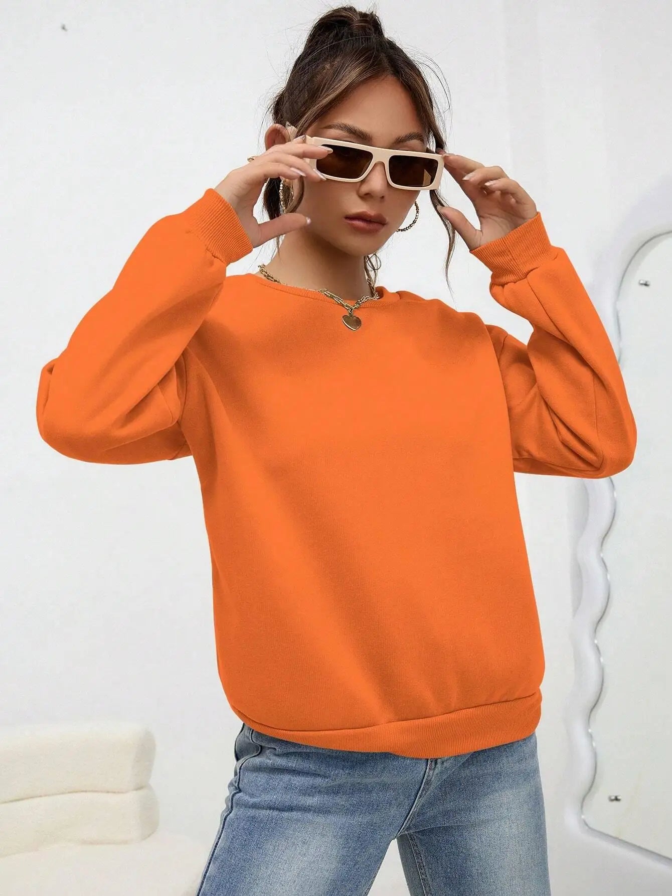 Women’s Casual Solid Color Hoodie – Loose Crewneck Autumn Pullover