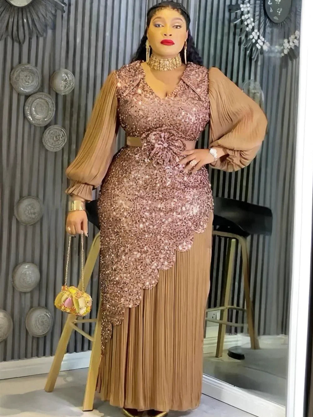 African Dresses for Women Plus Size Sequin Evening Party Long Dress Dashiki Ankara Turkey Outfits Robe African Clothes