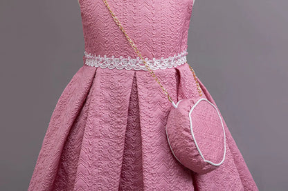 HETISO Autumn/Winter Long Sleeve Girl Party Dress Elegant Lace Christmas Formal Gown Gift with Bag for Kids Children 2-8Y