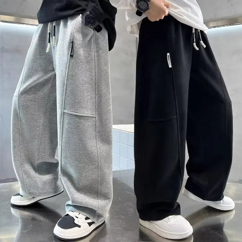 Crisluvᵀᴹ Boys Wide‑Leg Sweatpants 5–14Y – Elastic Waist Spring Streetwear Pants