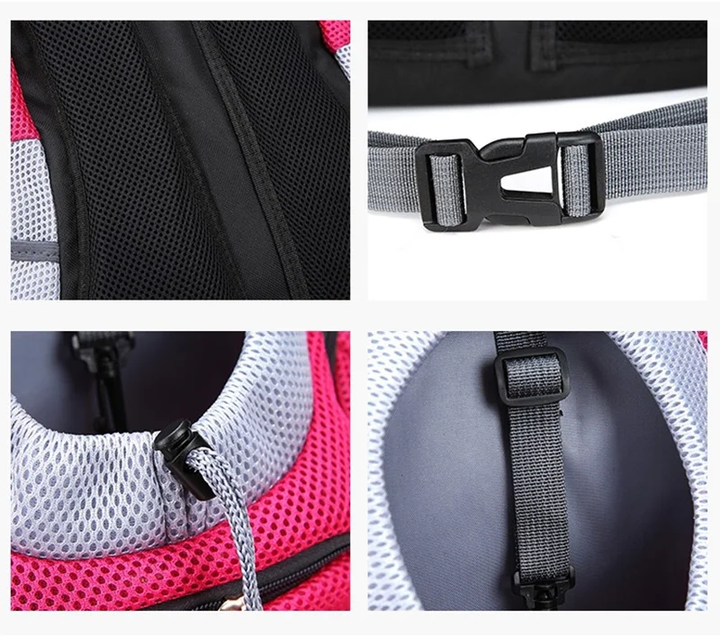 Close-up of features on Portable Pet Backpack Carrier for Small Dogs, including straps and mesh material.