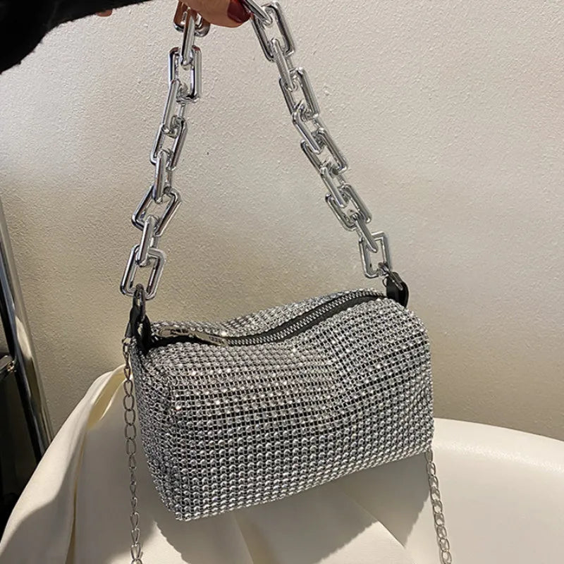 Allover Rhinestone Bucket Bag, Glitter Chain Prom Purse, Women&
