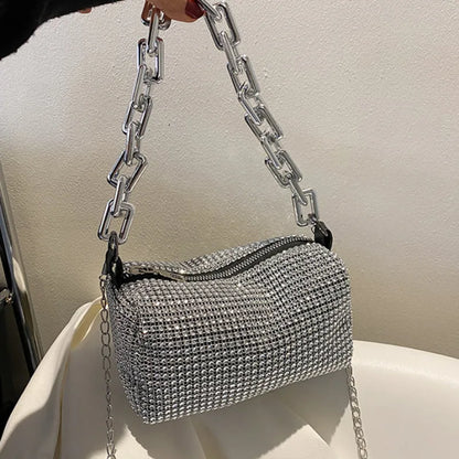Allover Rhinestone Bucket Bag, Glitter Chain Prom Purse, Women&