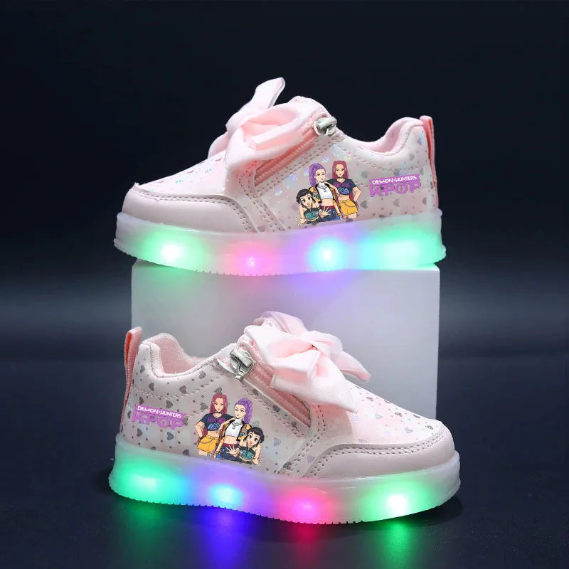 KPop Demon Hunters Shoes For Kids Children LED Shoes Baby Toddler Shoes 2-6 Y Anime Huntrix Luminous Sport Shoes Size 21-30