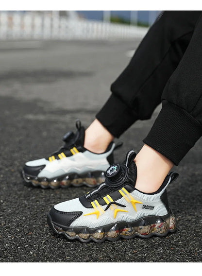 Children Shoes Thick Soled Running Rotary Buckle Kids Sports Casual Tennis For Girls Boys Outdoor Mesh Breathable Unisex Sneaker