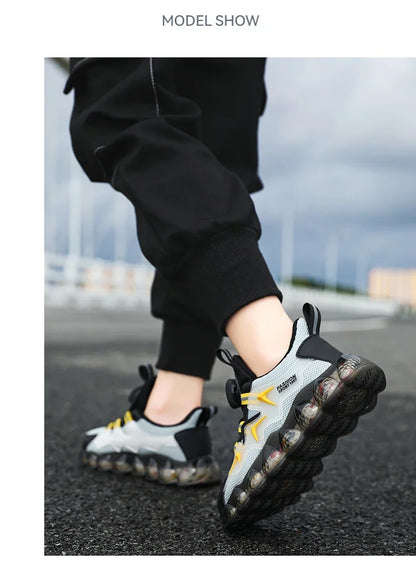 Children Shoes Thick Soled Running Rotary Buckle Kids Sports Casual Tennis For Girls Boys Outdoor Mesh Breathable Unisex Sneaker