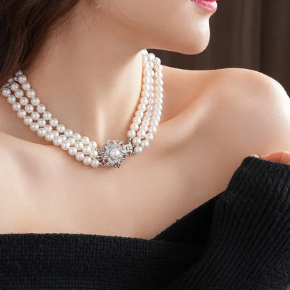 DREJEW Flower Multi-layer Pearl Jewelry Set for Woemn Fashion Bracelet French Fashion Light Luxury Temperament Accessories Sets