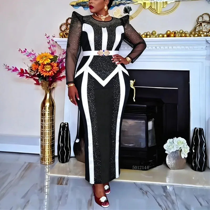 Plus Size African Party Dresses for Women Dashiki Diamond Pleated Long Dress Elegant Turkey Muslim Wedding Evening Gown 2026