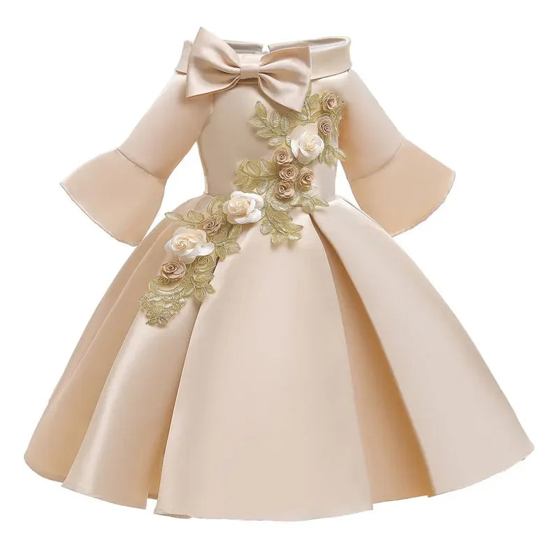 Fashion Floral Flower Girl Dresses for Weddings Solid Children Clothing Girls Dresses Long Seleve Kids Clothing Princess Dress