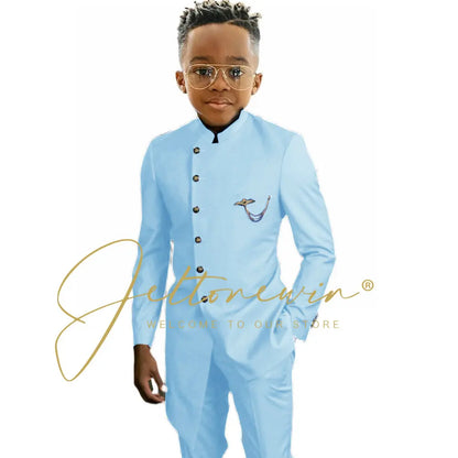 Royal Blue African Design Boys Suits Set For Wedding Formal Tuxedo Kids Costume Piano Performance Children Tailor Made