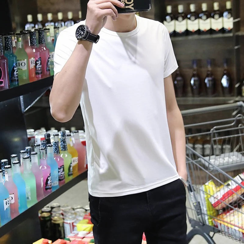 Wholesale Drop-Ship 100% Cotton Summer Soft Slim Short Sleeve T-Shirt Men Plain Tee Standard Blank T Shirt Ins Tees Top