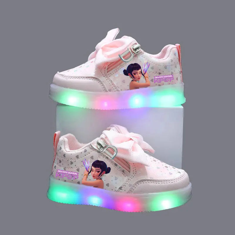 Kpop Demon Hunters Shoes For Kids Children LED Sneakers Baby Toddler Shoes 1-6 Y Anime Huntrix Luminous Sport Shoes Size 21-30