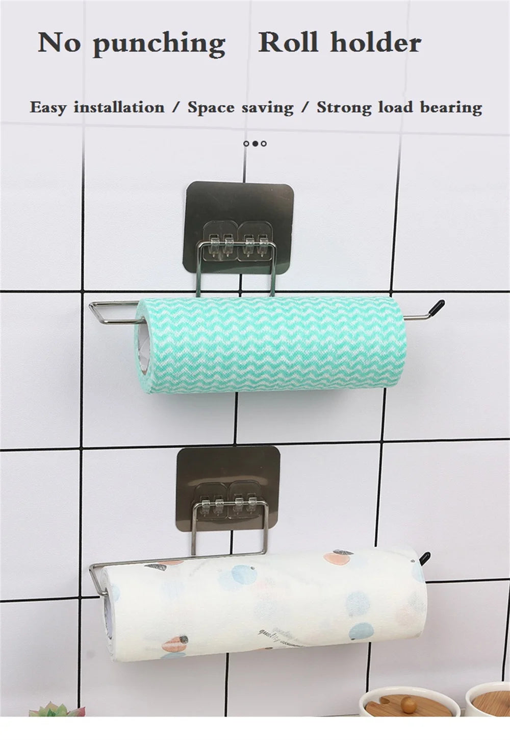 Adhesive Hanging Paper Roll Towel Holder Bathroom Toilet Storage Stand Kitchen Organizer Napkin Rack Stainless Steel Wall Mount