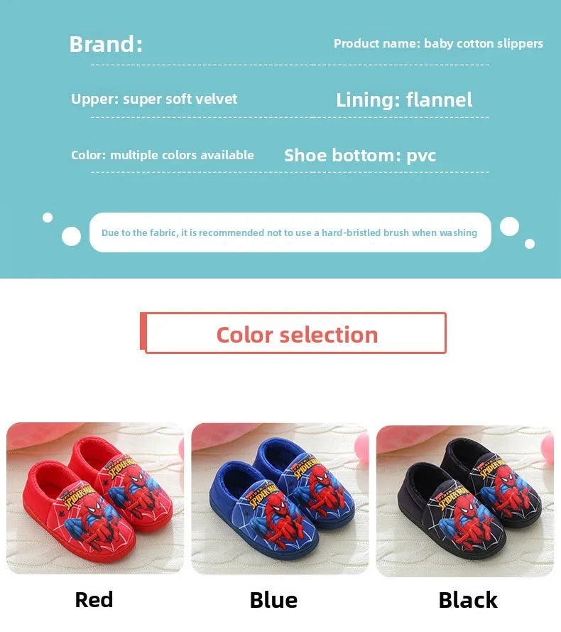 Cartoon Printed Spider-man Cotton Slippers For Children&