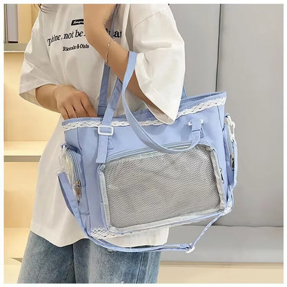 Japan Style Preppy Messenger Bag with Cute Bow Anime Shoulder Crossbody Bag For Sweet JK Girls Tote Bag