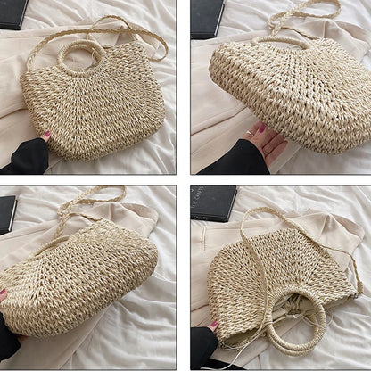 Straw Woven Handbags For Women Handmade Travel Seaside Beach Bag Summer New Handle Bucket Bag Shopping Tote Bag Basket Bolsa