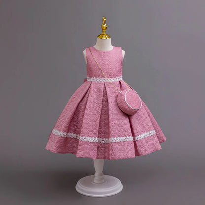 HETISO Autumn/Winter Long Sleeve Girl Party Dress Elegant Lace Christmas Formal Gown Gift with Bag for Kids Children 2-8Y