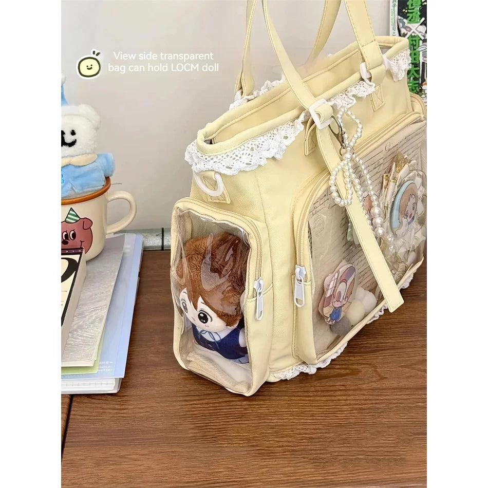 Japan Style Preppy Messenger Bag with Cute Bow Anime Shoulder Crossbody Bag For Sweet JK Girls Tote Bag