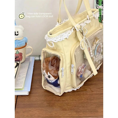 Japan Style Preppy Messenger Bag with Cute Bow Anime Shoulder Crossbody Bag For Sweet JK Girls Tote Bag