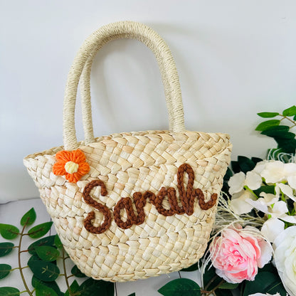 Personalized Handmade Straw Bag for Bridesmaid Tote With Name Custom Flower Girl Bag Bridesmaid Tote Bag Beach Bridal Party Gift