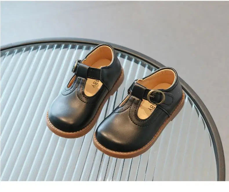 T-strap Girls Oxfords Spring Autumn Kids Soft PU Leather Shoes For Girl School Children Princess Dress Shoes Black, Brown, White