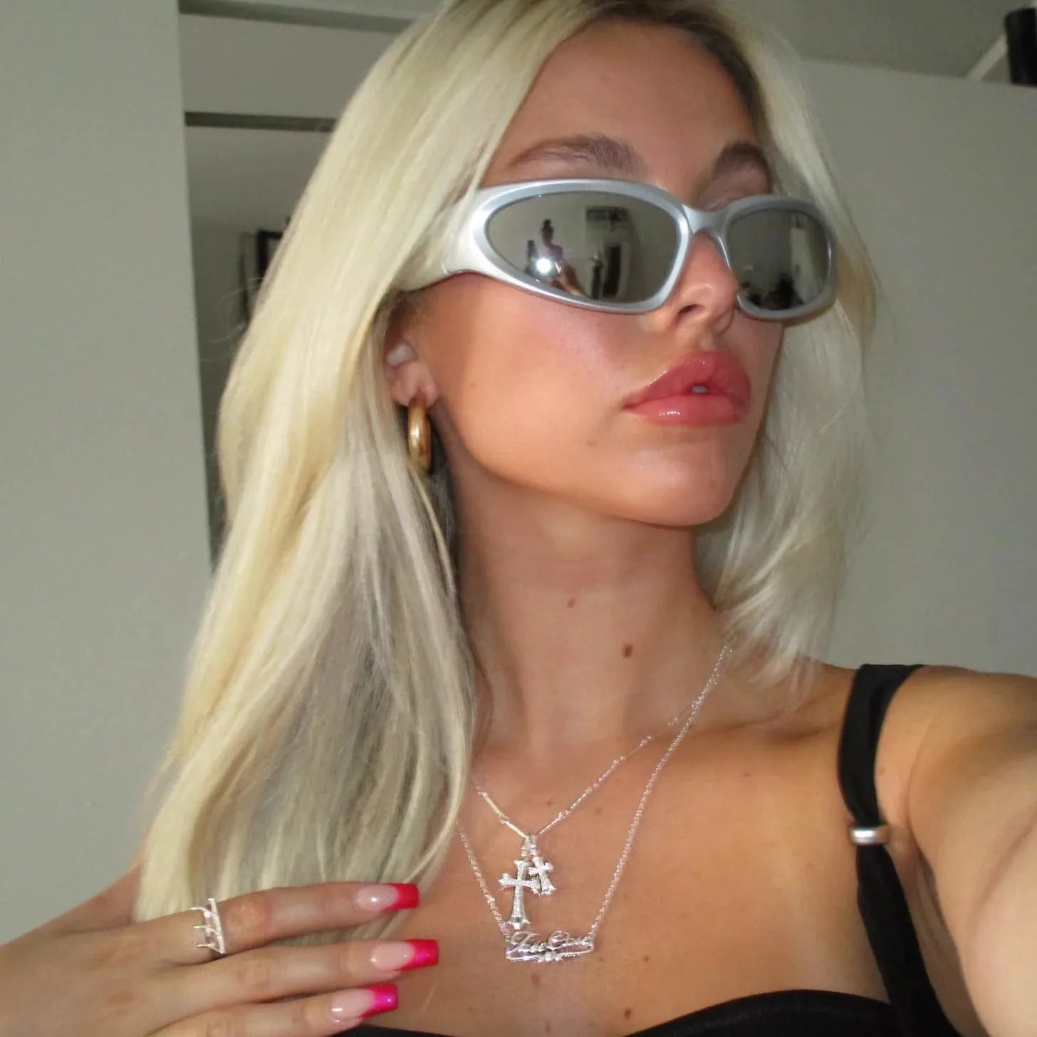 Cross Necklace K Gold/Silver Plated Double Cross Pendant Necklace Diamond Cross Link Chain Jewelry Religious Gifts for Women