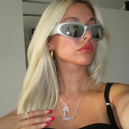 Cross Necklace K Gold/Silver Plated Double Cross Pendant Necklace Diamond Cross Link Chain Jewelry Religious Gifts for Women