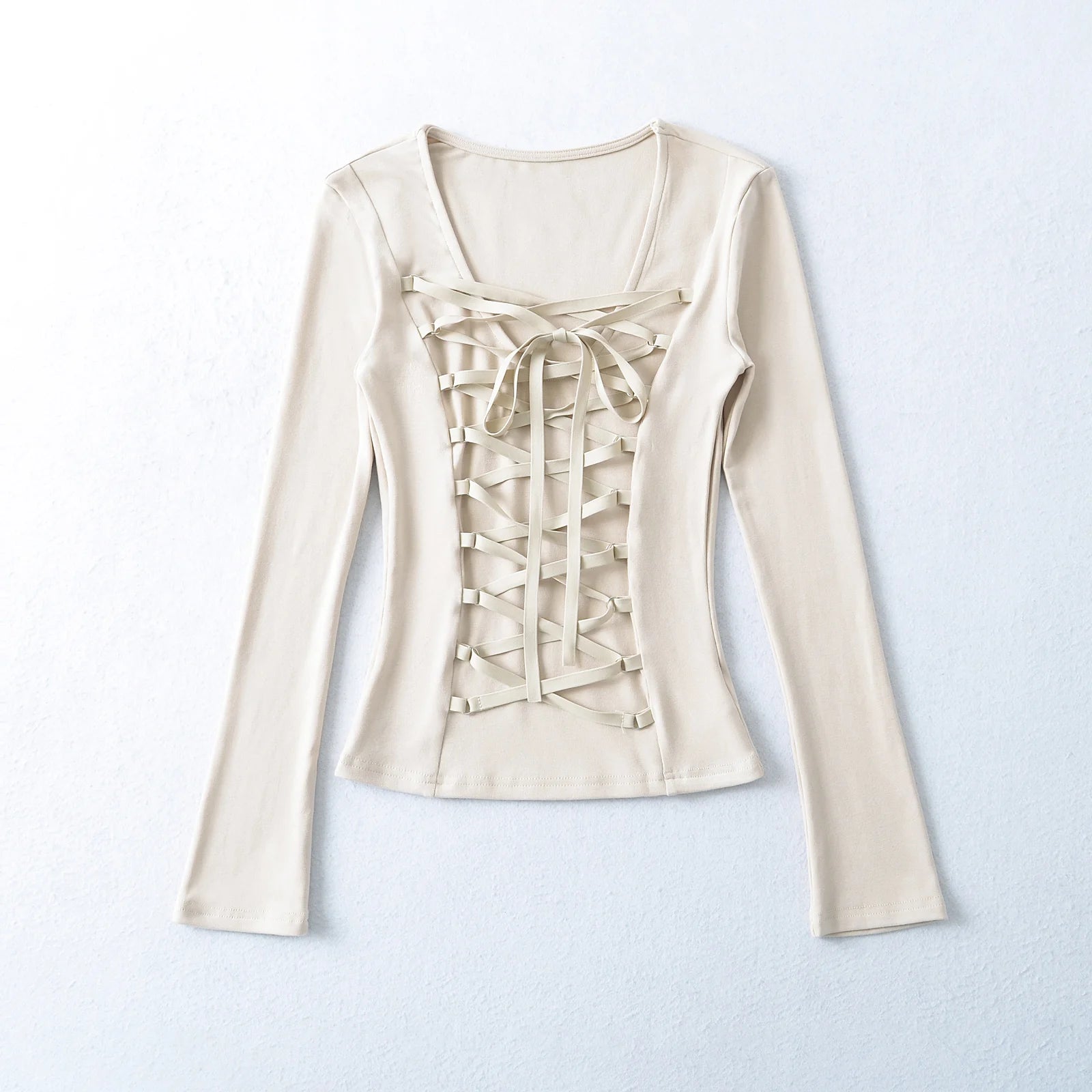 Crisluvᵀᴹ Women’s Y2K Lace-Up V-Neck Cropped Long Sleeve Top