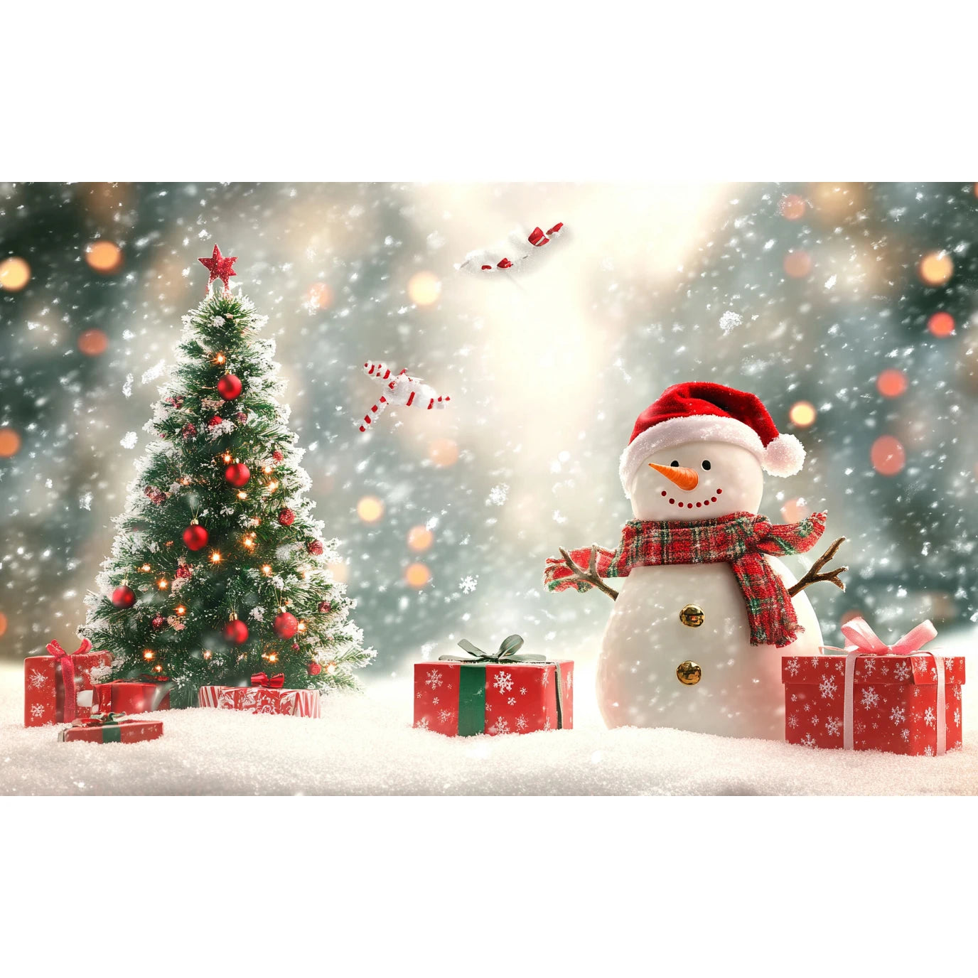 Christmas Decoration 2025 Photography Background Christmas Tree Snowman Photo Background Xmas Party Supplies Home Wall Banner