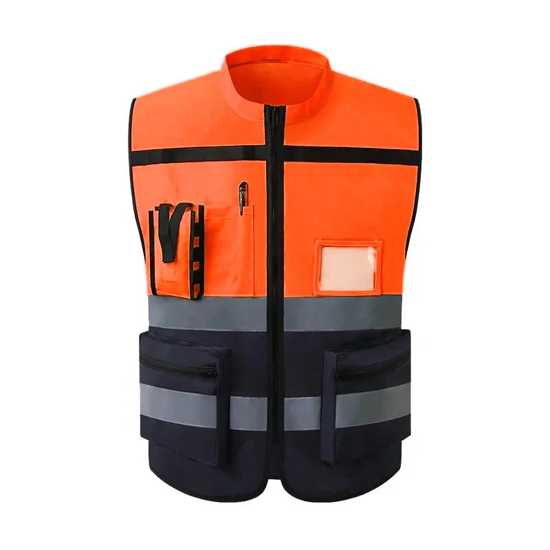 Custom LOGO Safety Vest for Men Work Vest with Pockets and Zipper Safety Construction Two Tone Workwear Vest Volunteer Uniform