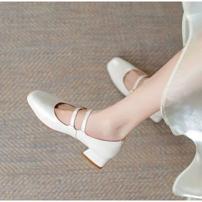 French Patent Leather Mary Jane Shoes – Retro Wine Red Slip-On with Buckle Low Heel