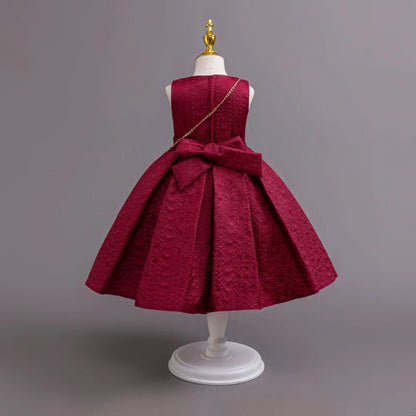 HETISO Autumn/Winter Long Sleeve Girl Party Dress Elegant Lace Christmas Formal Gown Gift with Bag for Kids Children 2-8Y