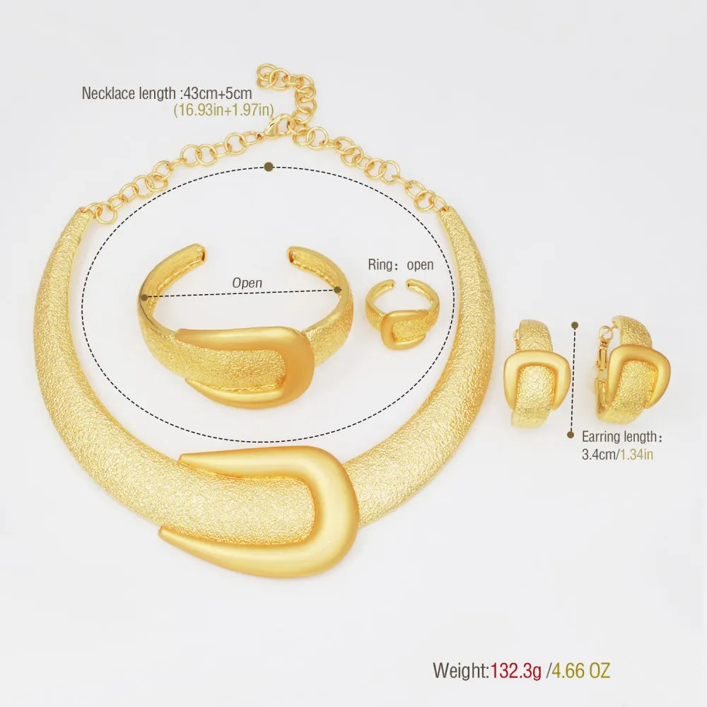 2025 New Exaggerate Jewelry Set Dubai Gold Color Large Necklace Bangle Africal Big Earring Ring Wide Bracelet Bridal Jewellery